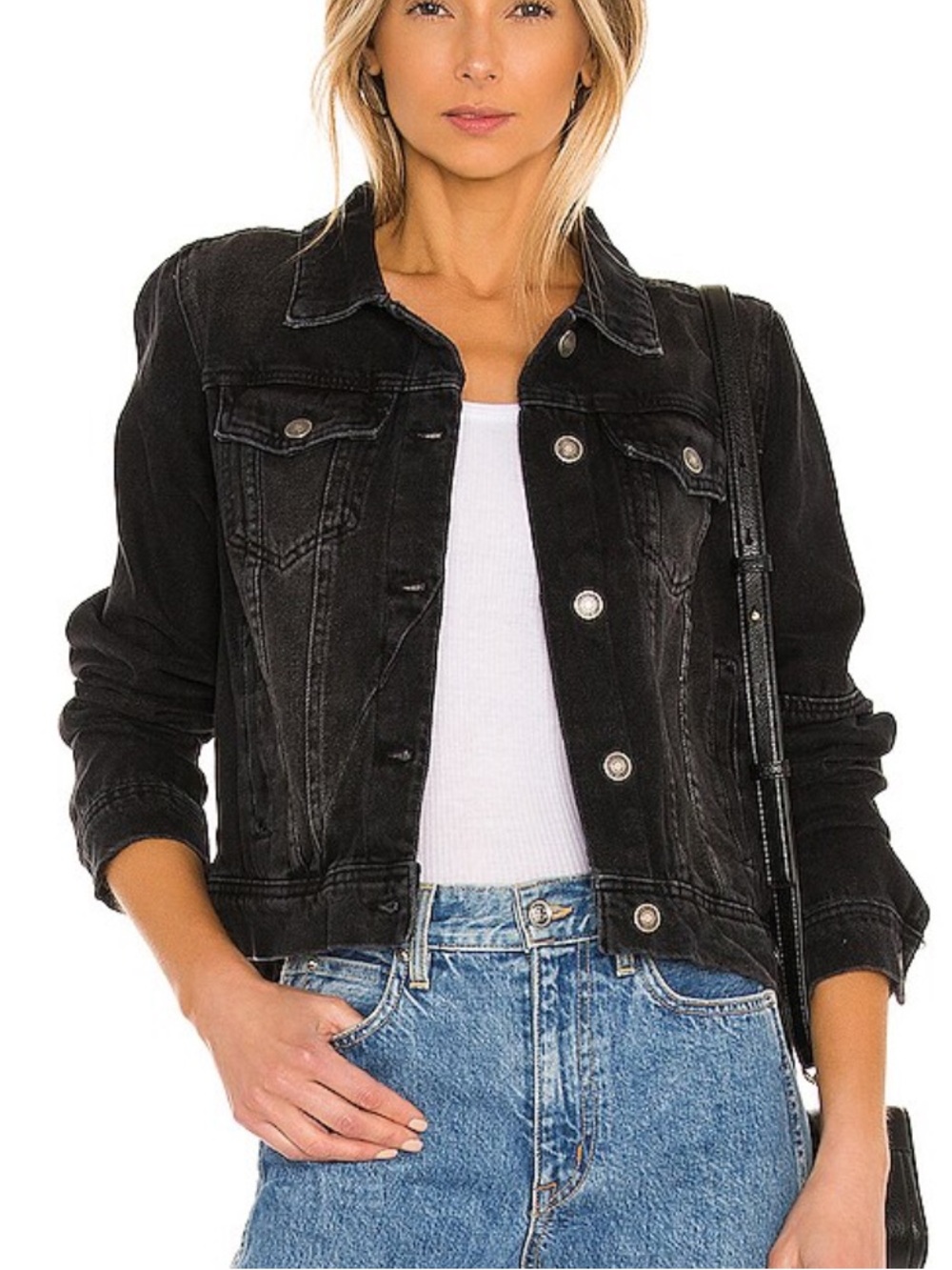 Like New Free People Rumors Black Denim Jacket Size Small